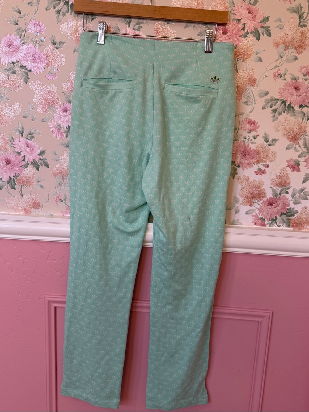adidas Mint Green Slim Track Pants with Subtle Trefoil Print